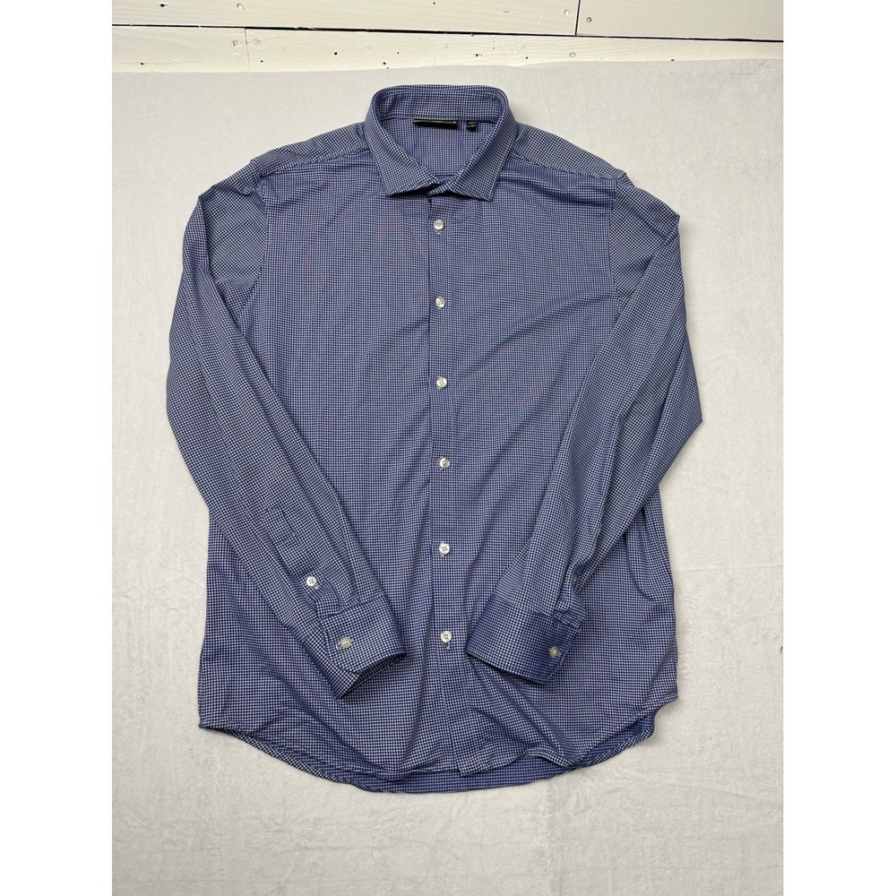 Murano Slim Fit Performance Dress Shirt Blue Gingham Mens XL